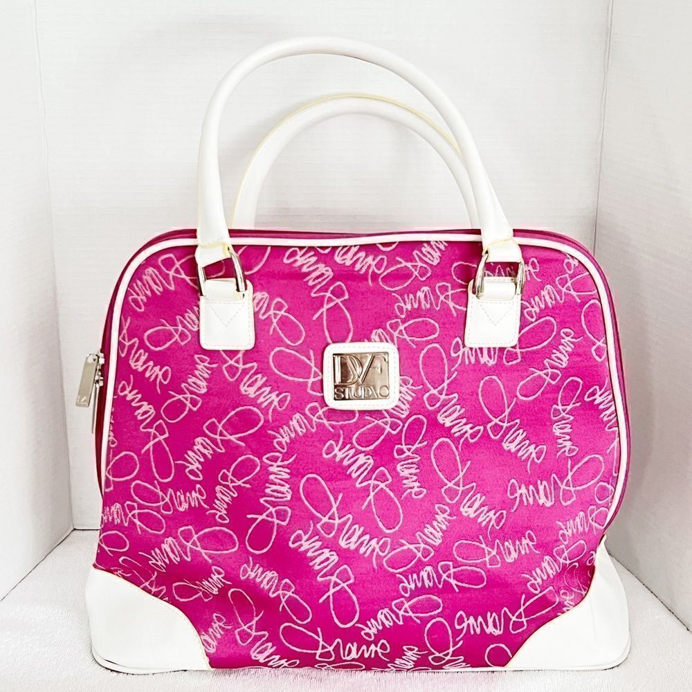 New DVF Diane Avon Furstenberg On The Go Travel Tote Pink White 17”x 14” *HP*